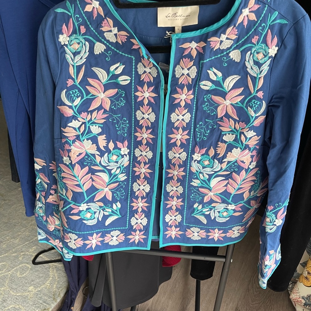 La Bellum Blue Floral Embroidered Jacket